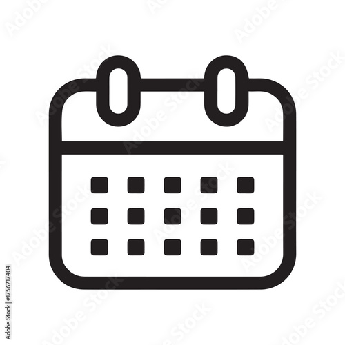 Black and white calendar icon for scheduling appointments, events and reminders
