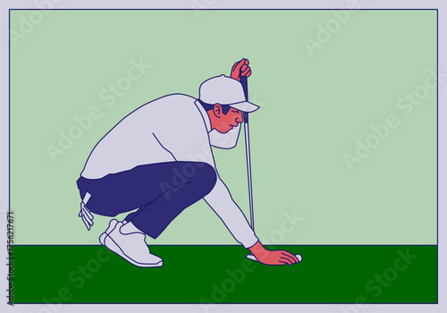 Golfclub competition poster. Template for golf competition or championship event. Blue sky and green golf field.