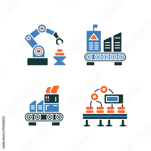 Automation process showcasing robotic arm conveyor belt and data flow in a modern industrial setting highlighting efficiency and technological advancement in manufacturing and logistics