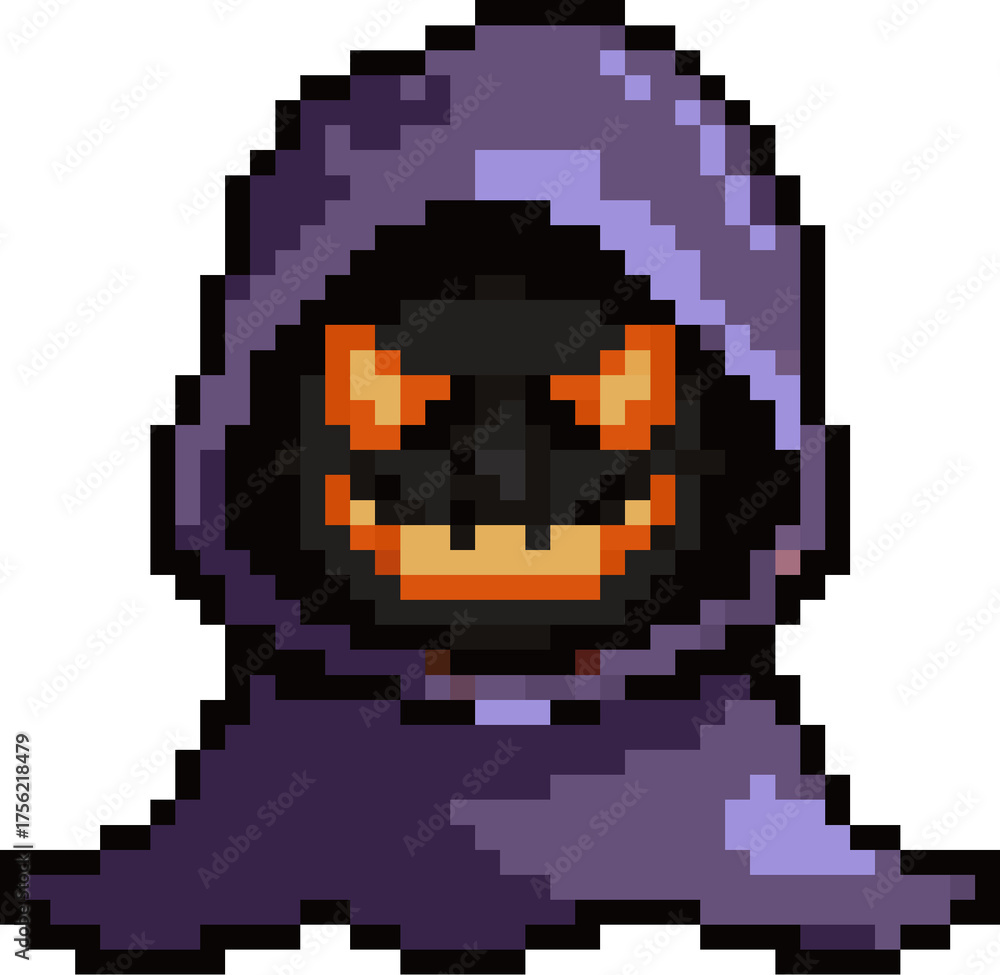 Fototapeta premium pixel illustration of halloween ghost in hooded cloak