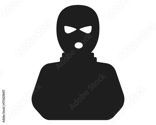 Incognito anonymous character silhouette icon, hacker or scammer with hidden face, villain. Thief, criminal, robber simple sign. 