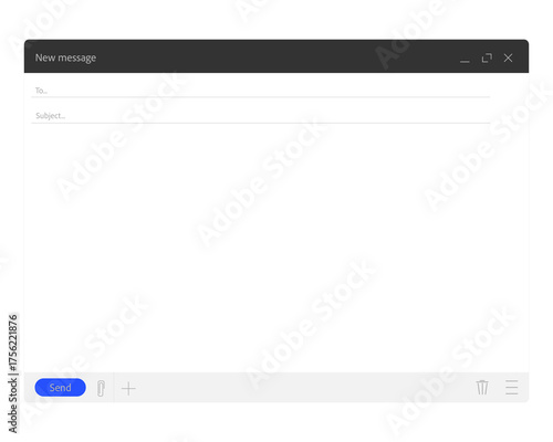 Email template blank interface of browser window, empty screen frame, blank layout, mockup. Subject and send to form. Simple site window templat