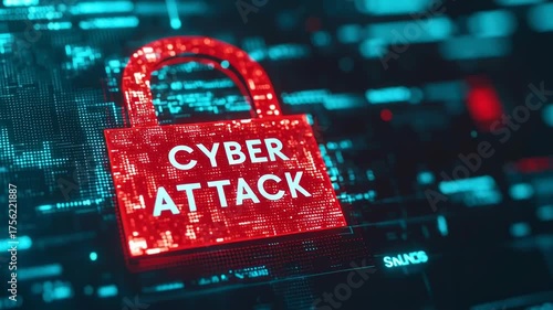 Digital lock symbolizing a cyber attack on a tech background.