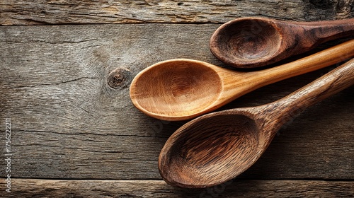 Wooden Spoons on Rustic Wooden Surface in Natural Lighting