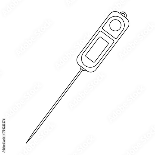 Digital kitchen thermometer line art. Minimalist vector illustration of a cooking tool for recipes, kitchen icons, and culinary designs.