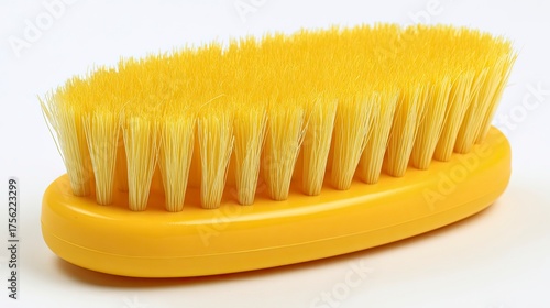 Yellow Cleaning Brush with Soft Bristles on White Background for Household Cleaning