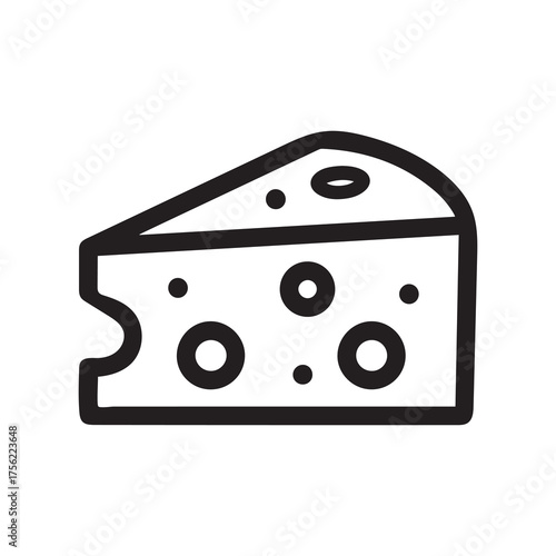 Simple Cheese Slice Icon with Holes in Black and White