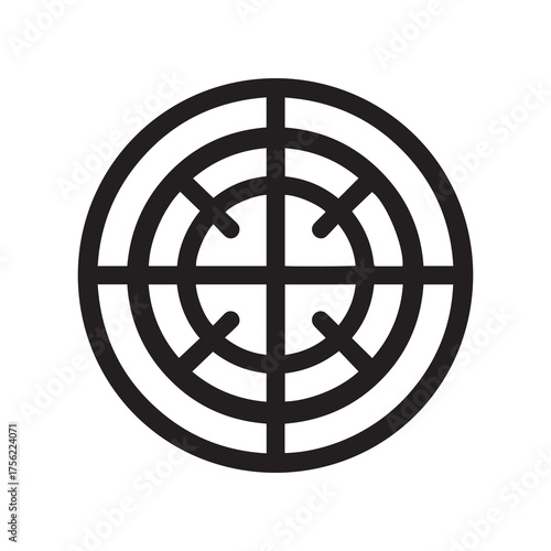 Target Icon Black and White Concentric Rings with Crosshairs Symbol