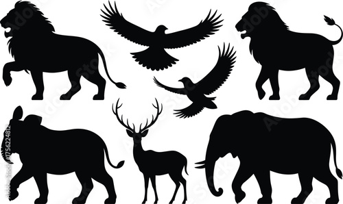 Majestic wildlife silhouettes showcasing nature's power and grace, perfect for conservation, adventure, and branding projects requiring a touch of the wild