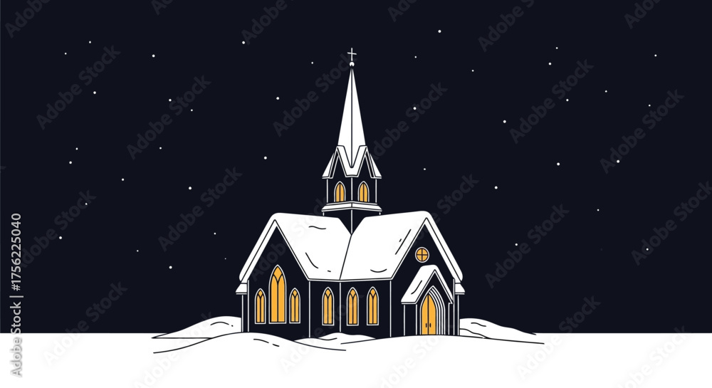 Fototapeta premium Church winter snow night stars religion building architecture christmas cold