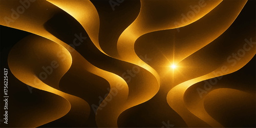 Abstract gold background with a flowing yellow and orange wave pattern and delicate golden lines, creating a luminous texture illustration
