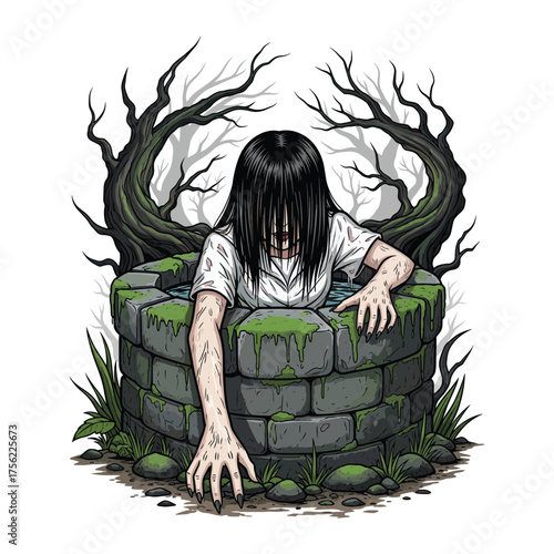 Sadako Japanese Ghost Girl Rising From Well
