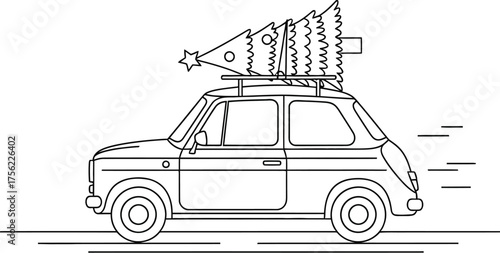 Car christmas tree holiday season winter celebration festive transport vehicle ride