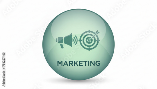 Marketing concept with loudspeaker and target icon on green background