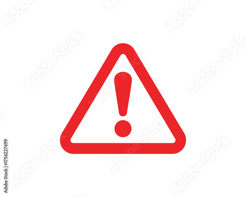 Red warning sign with exclamation point for alert or danger situations and hazard warnings illustration on white background