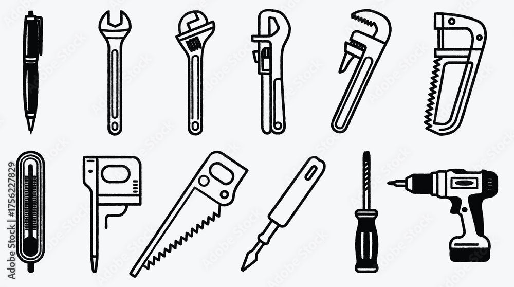 Obraz premium Hand Tools Set Vector Illustration for DIY Home Improvement Projects