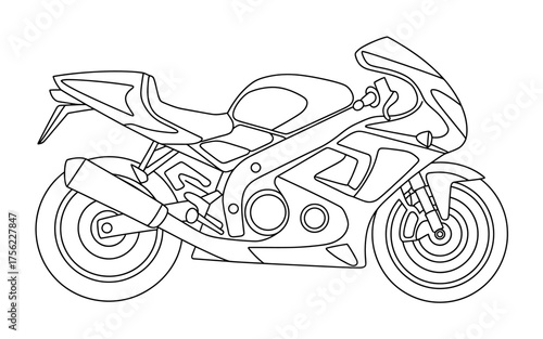 Line Art Illustration of a Sport Motorcycle Detailed Outline Drawing for Coloring Books and Creative Projects Vehicle Design