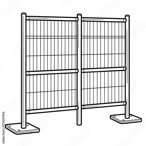 Illustration of a temporary fencing barrier for construction sites or event perimeters with bold black outline