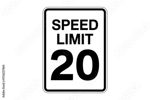 Isolated Speed Limit Sign Requiring Drivers to Maintain a Safe Speed of 20 Miles Per Hour on Roads