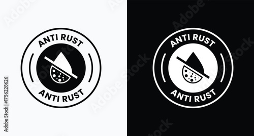 Anti rust icon design illustration. Anti oxidation sign, Rust resistant symbol, Color black and white. Anti rust sign, logo, badge, icon, sticker, label, emblem, stamp, symbol, black, line, flat vecto