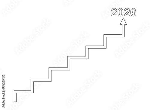 line art of a graphic analysis with an upward trend from 2025 to 2026. The concept of business growth in company development.