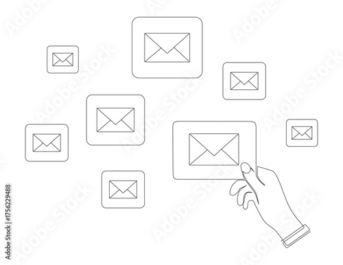 line art of a hand holding a security and protection message in an email. secure communication and personal data