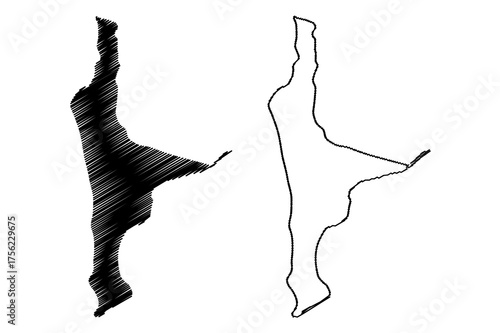 Penguin island (Western Australia, Commonwealth of Australia, Indian Ocean) map vector illustration, scribble sketch Penguin map