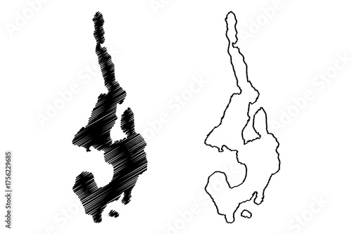 Ko Phi Phi Lee island (Kingdom of Thailand, Siam, Indian Ocean, Phi Phi Archipelago) map vector illustration, scribble sketch Ko Phi Phi Leh map