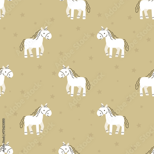 Funny horses with stars. Print for fabrics kids