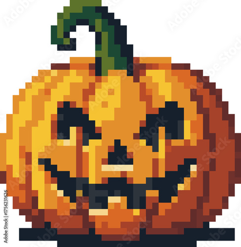 pixel illustration of halloween jack-o'-lantern pumpkin