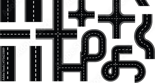 Collection of asphalt road template path vector illustration 
