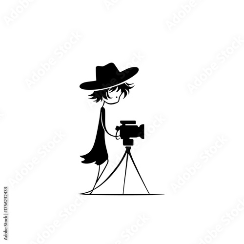 Movie Director. Movie Director simple black and white line art vector logo