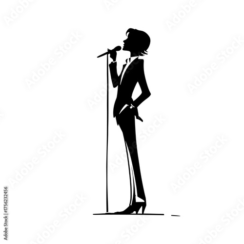 Singer. Singer simple black and white line art vector logo