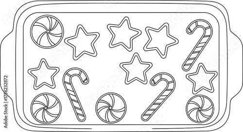 Christmas cookies baking holiday candy canes stars sweets treats outline