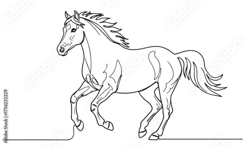 Elegant Continuous Line Art Drawing of a Trotting Horse