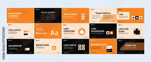 Brand Guidelines Template Design, Landscape brand identity design, Logotype presentation EPS Vector