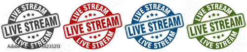 live stream stamp. live stream round stamp set isolated on white background