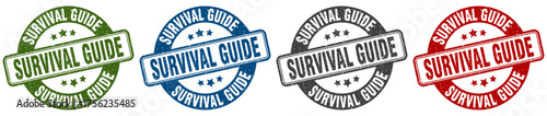survival guide stamp. survival guide round stamp set isolated on white background