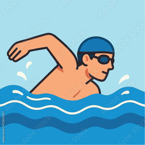 PrintMan swimming freestyle in blue water