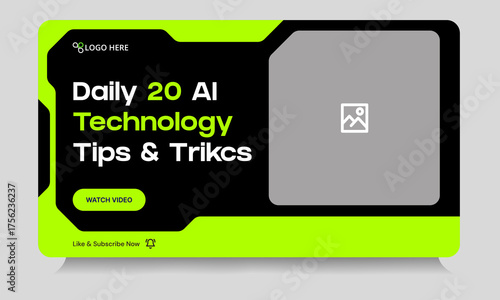 Daily technology tips and tricks video thumbnail banner design, daily photography learning tips and techniques video cover banner design, editable vector eps 10 file format