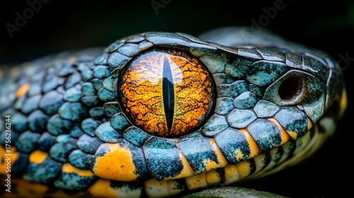 Wallpaper Mural Snake close-up scales, eye detail, focused reptile portrait with vivid colors Torontodigital.ca