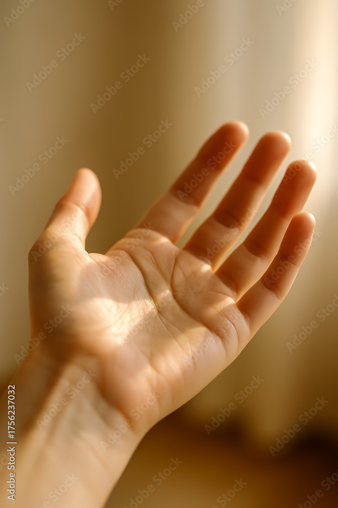 Obraz premium Close-up of an open hand illuminated by soft light