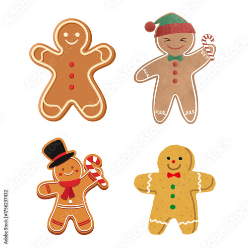 Set of Four Christmas Gingerbread Man Cookies
