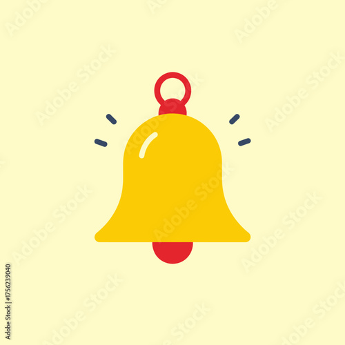Yellow bell icon with red accents and sound waves, ideal for notifications and reminders