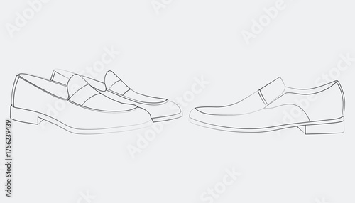 Minimal hand-drawn line of men’s formal shoes, penny loafers, and oxfords.