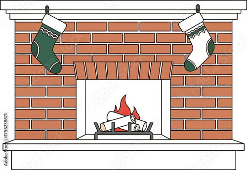 Fireplace christmas stockings holiday home decor brick mantle cozy winter fire