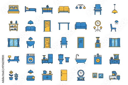 Vector art of collection of cartoon furniture and home decor icons