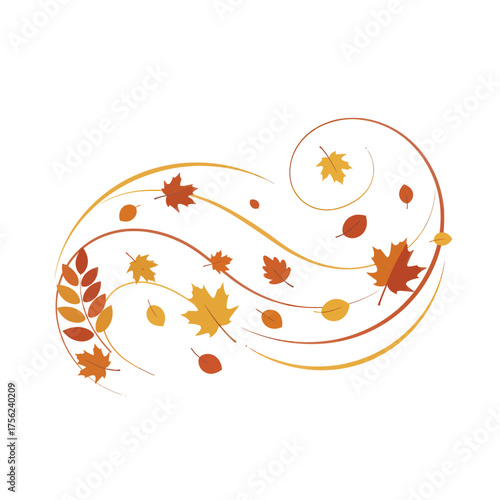 Stylish fall leaf composition with motion lines on white background