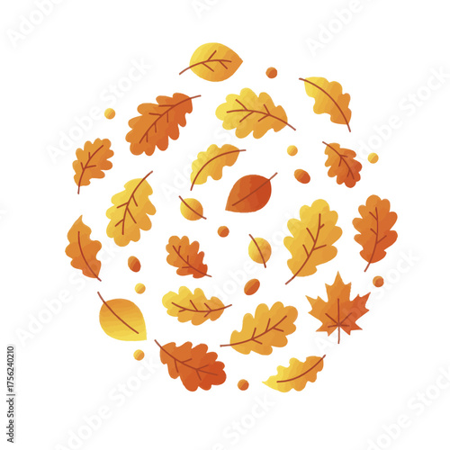 Elegant vector art of orange leaves blowing in autumn breeze