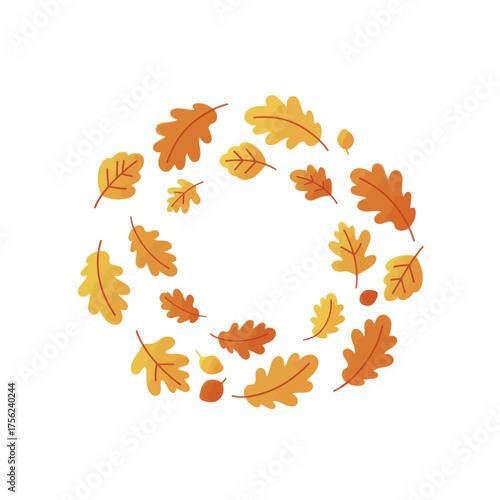 Simple vector art of colorful fall leaves forming a circular frame